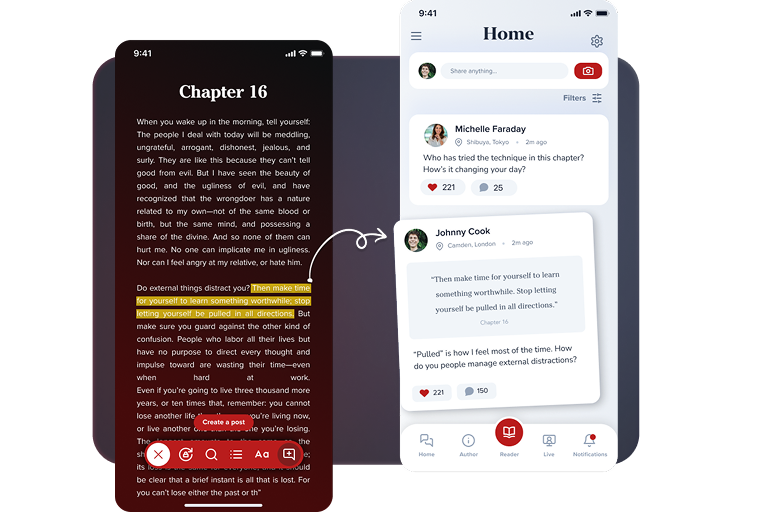 A reader highlighting a passage and sharing it as a post in the Everwise community